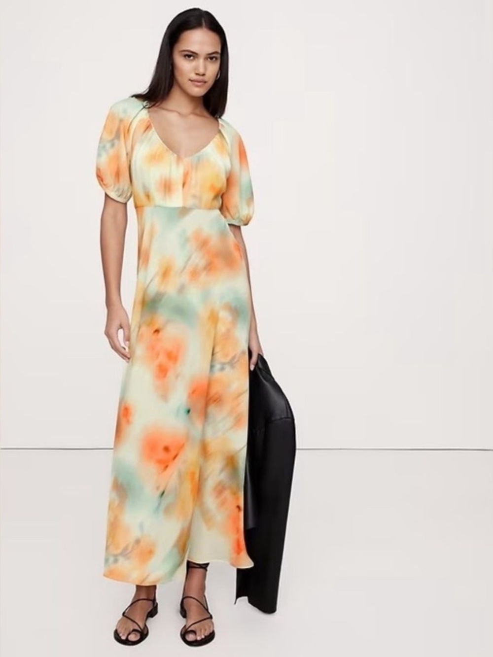 New! BANANA REPUBLIC Crepe V-Neck Maxi Dress Watercolour Floral, Size 14